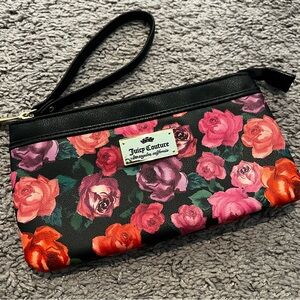 Juicy Couture Rose Pattern Wristlet (Pouch) - Black and Pink